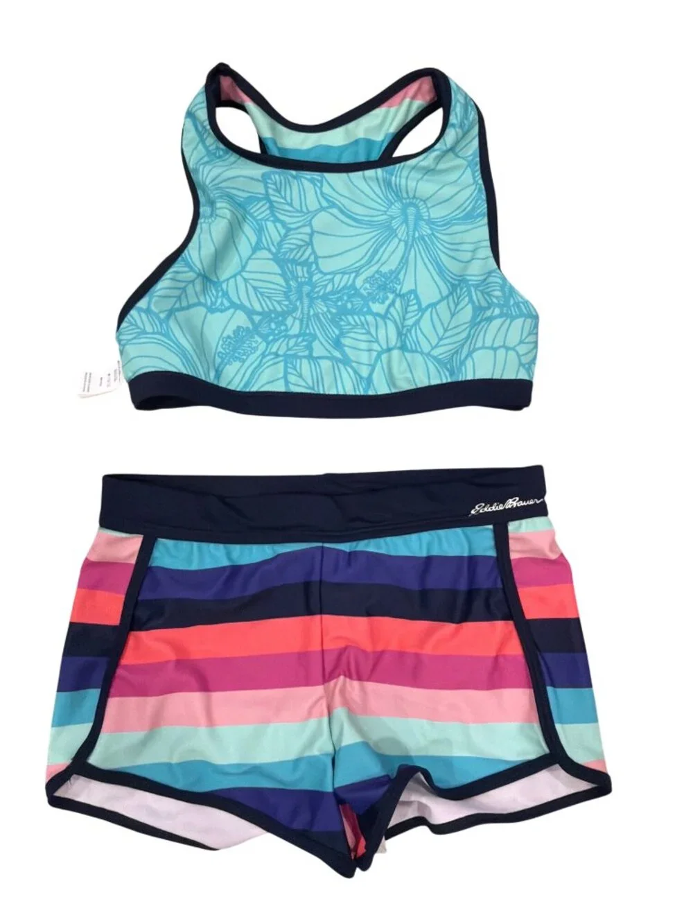 Eddie Bauer Kids 2-Piece Tankini Set Striped & Floral Size M (10/12) Polyester B